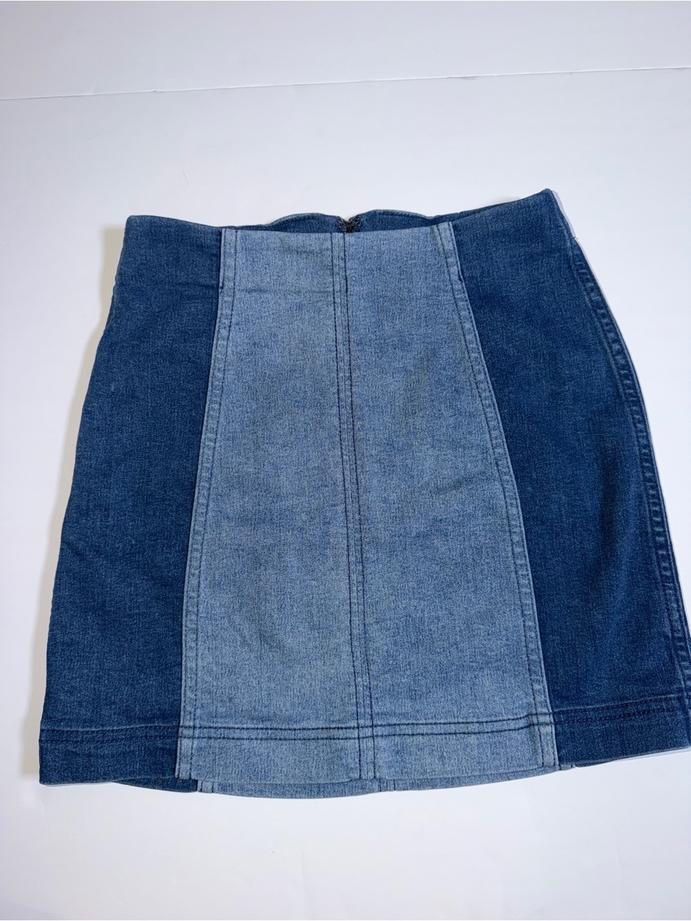 Free People Two-Tone Blue Denim Mini Skirt